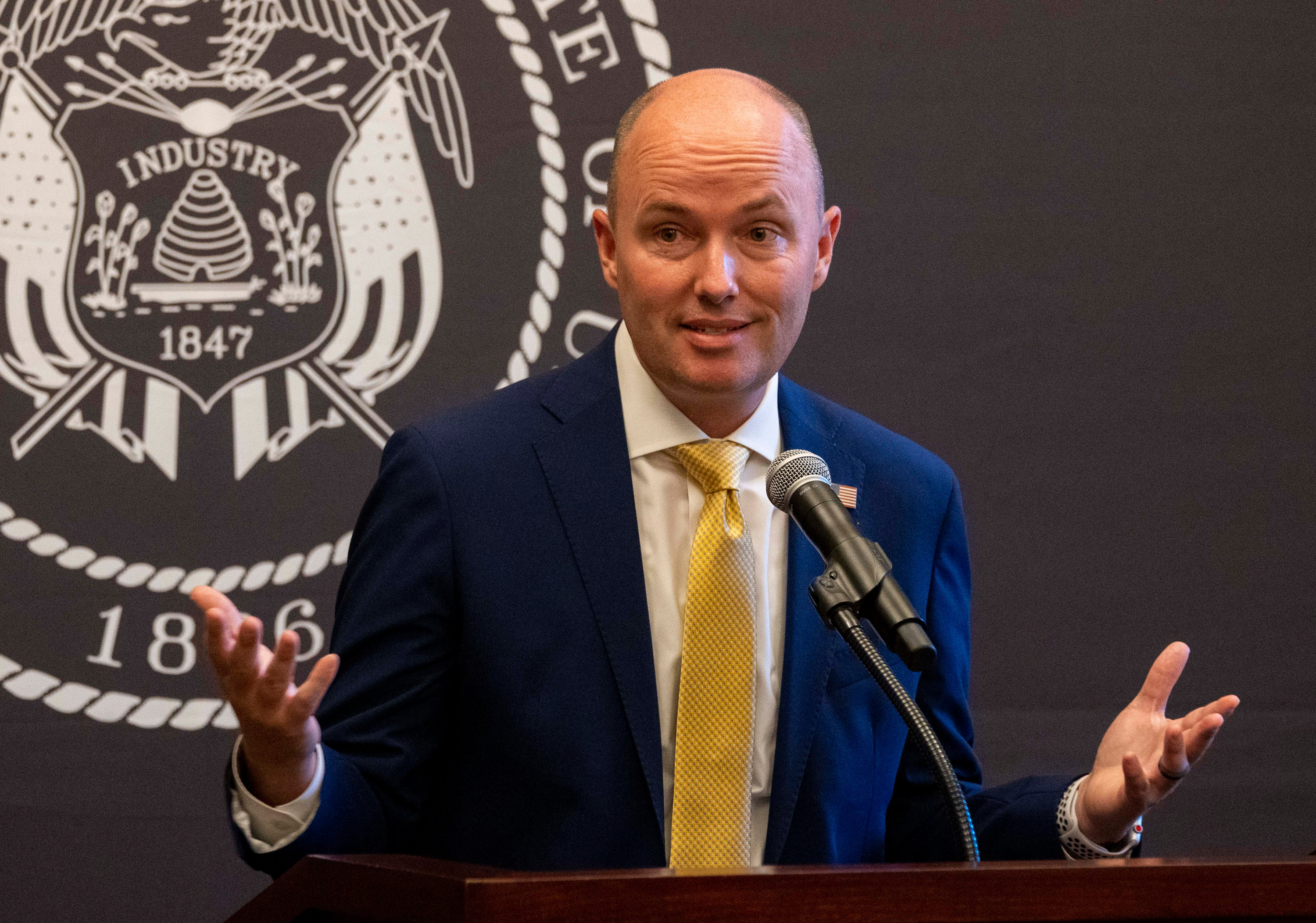 Gov. Spencer Cox answers questions during a COVID-19 briefing at the Capitol in Salt Lake City on Thursday, July 1, 2021.