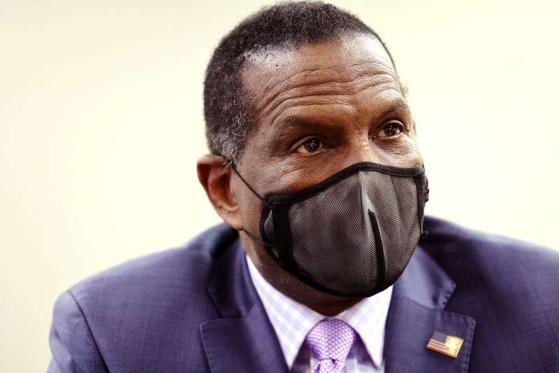 Rep. Burgess Owens R-Utah, talks during an interview at
his West Jordan offices on Monday, April 12, 2021.