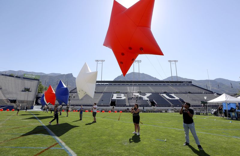 Balloon handlers rehearse for Stadium of Fire at LaVell
Edwards Stadium in Provo on Friday, July 2, 2021.