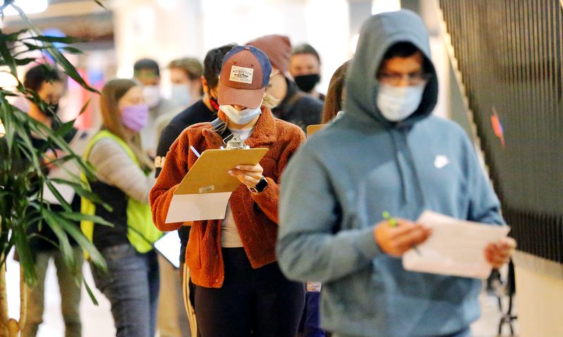 Voters line up to cast their ballots at Trolley Square
in Salt Lake City on Tuesday, Nov. 3, 2020.