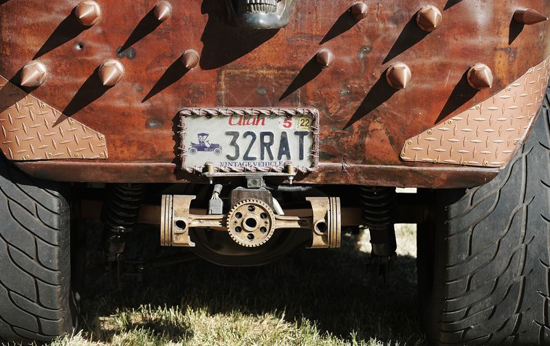 A 1932 rat rod with vintage vehicle plates is pictured
during the "Rumble in the Park” car show at Pioneer Park in Salt
Lake City on Sunday, June 13, 2021.