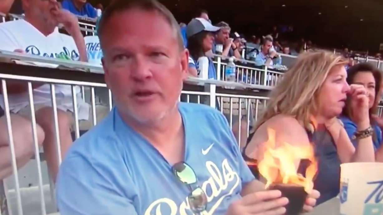 It's not every day that you see a fan's wallet literally burst into flames at the ballpark.