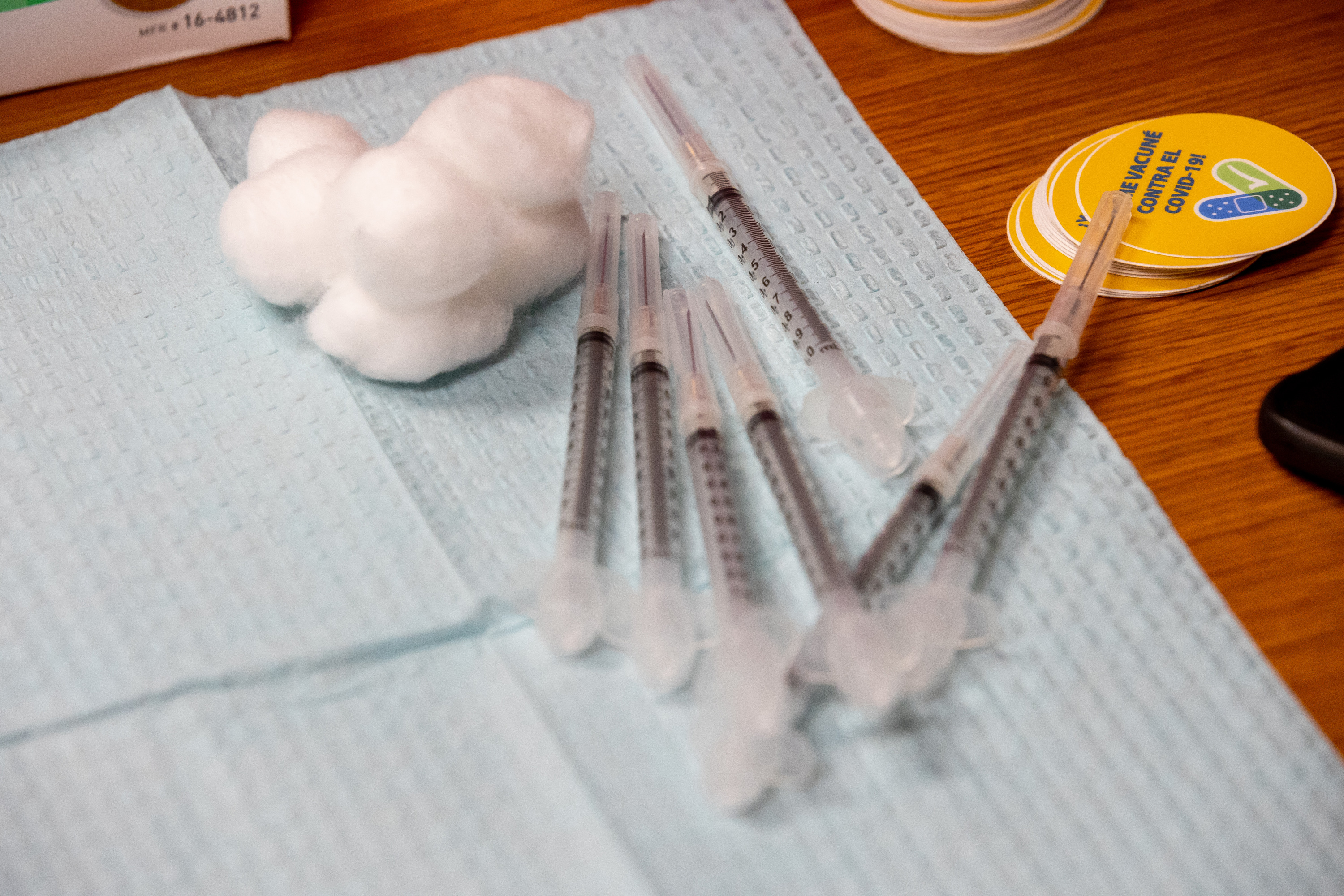 Syringes, stickers and cotton swabs are pictured during a COVID-19 vaccination event at the Central Davis Senior Activity Center in Kaysville on Tuesday, July 6, 2021. Utah reported 668 new cases on Thursday — the highest daily increase since mid-March.