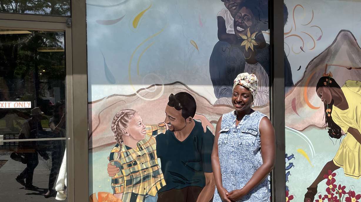 Franque Bains talks about a new mural meant to promote an end to racism and highlight Black community members in Salt Lake City on Thursday, July 8, 2021.