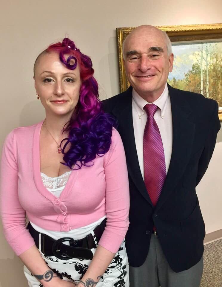 A photo of Steve Cotler and cartoonist Violet Charles was posted on Facebook by Bridgerton author Julia Quinn.