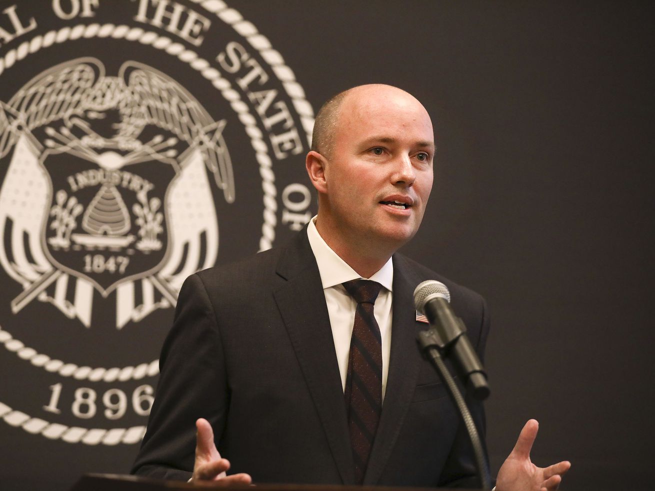 Gov. Spencer Cox provides updates on the ongoing COVID-19 pandemic during a weekly briefing at the Capitol in Salt
Lake City on Thursday, May 13, 2021.
