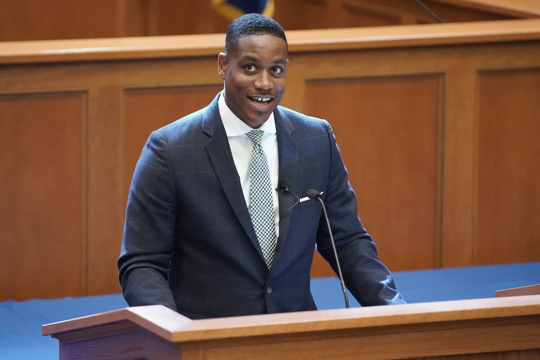 Justin Giboney, co-founder and president of the AND Campaign, speaks during the Notre Dame Religious Liberty Summit at the University of Notre Dame in Notre Dame, Ind., on Monday, June 28, 2021. 