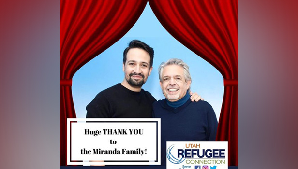Lin-Manuel Miranda and his father Luis Miranda Jr. are featured in a social media post after donating to the Utah Refugee Connection.
