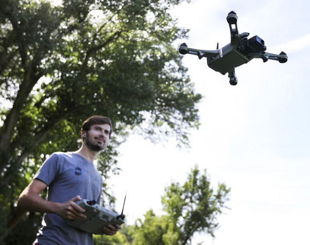 Teal Drones founder George Matus pilots the company’s
new Golden Eagle drone near the firm’s offices in Holladay on
Wednesday, Sept. 2, 2020.