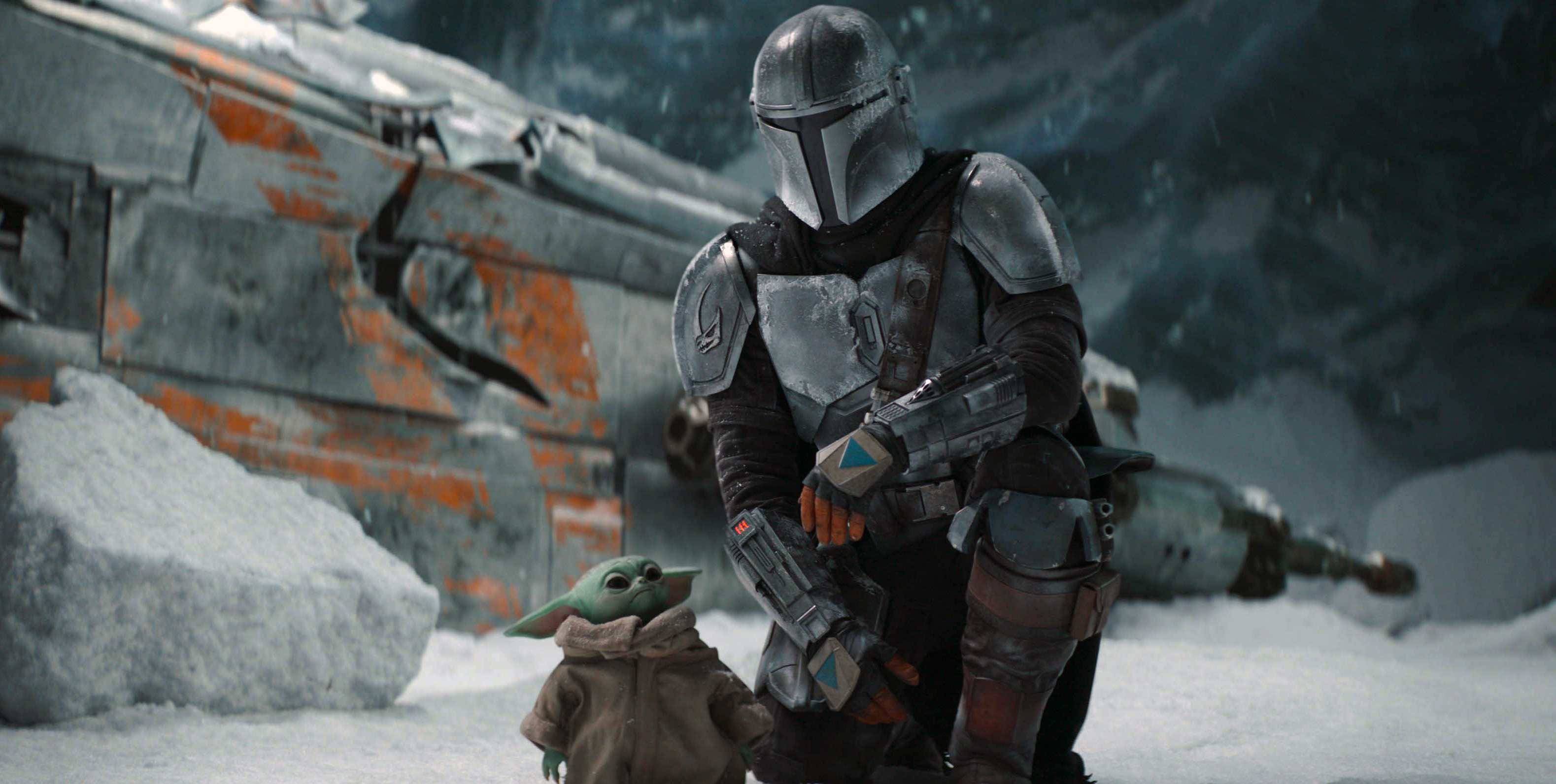 This image released by Disney+ shows Pedro Pascal in a scene from "The Mandalorian." The film tied with "The Crown" for the most Emmy nominations Tuesday with 24 apiece.