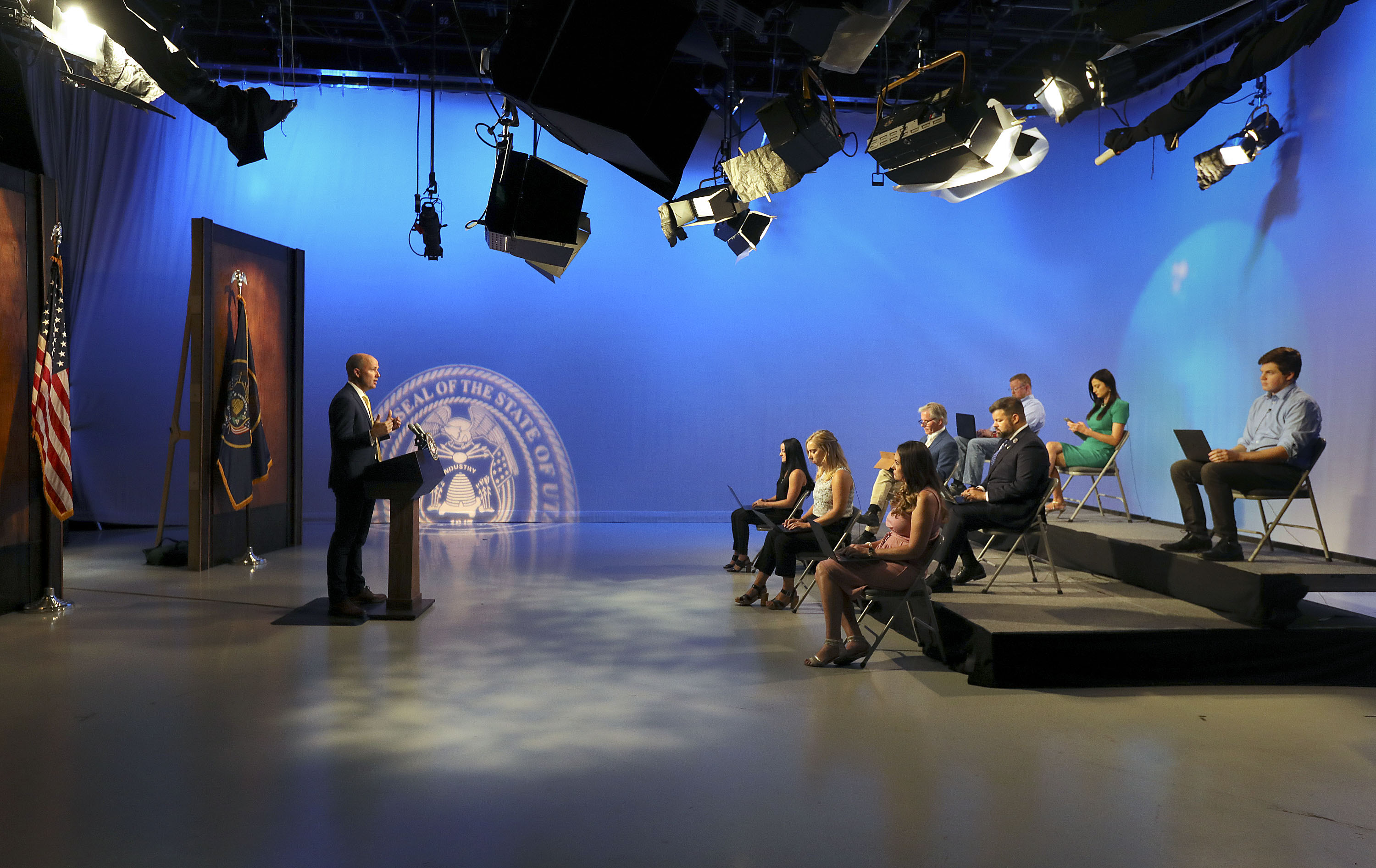 Gov. Spencer Cox speaks at the PBS Utah Governor's Monthly News Conference at the Eccles Broadcast Center in Salt Lake City on Thursday, July 15, 2021.