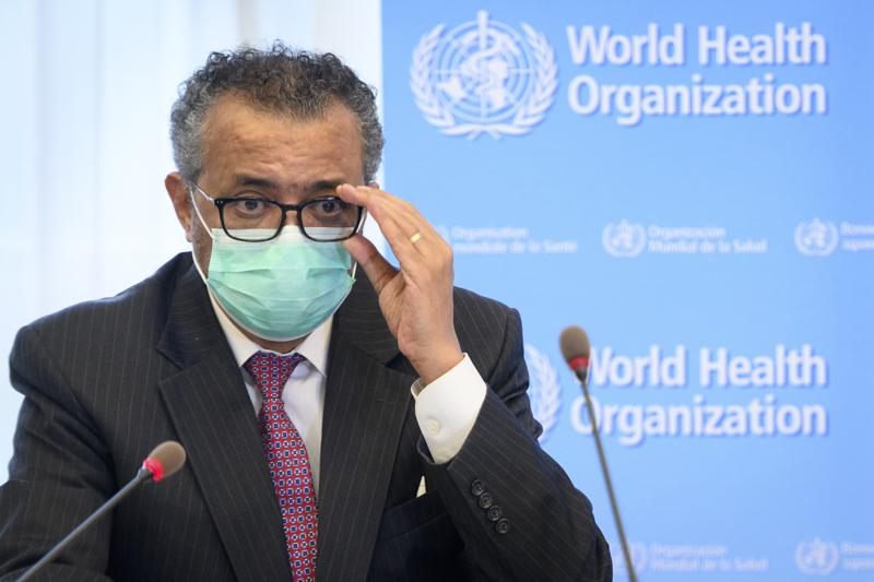 In this Monday, May 24, 2021 file photo, Tedros Adhanom Ghebreyesus, Director General of the World Health Organization (WHO), speaks at the WHO headquarters, in Geneva, Switzerland. The head of the World Health Organization acknowledged Thursday that it was premature to rule out that the pandemic may have been linked to a laboratory leak.