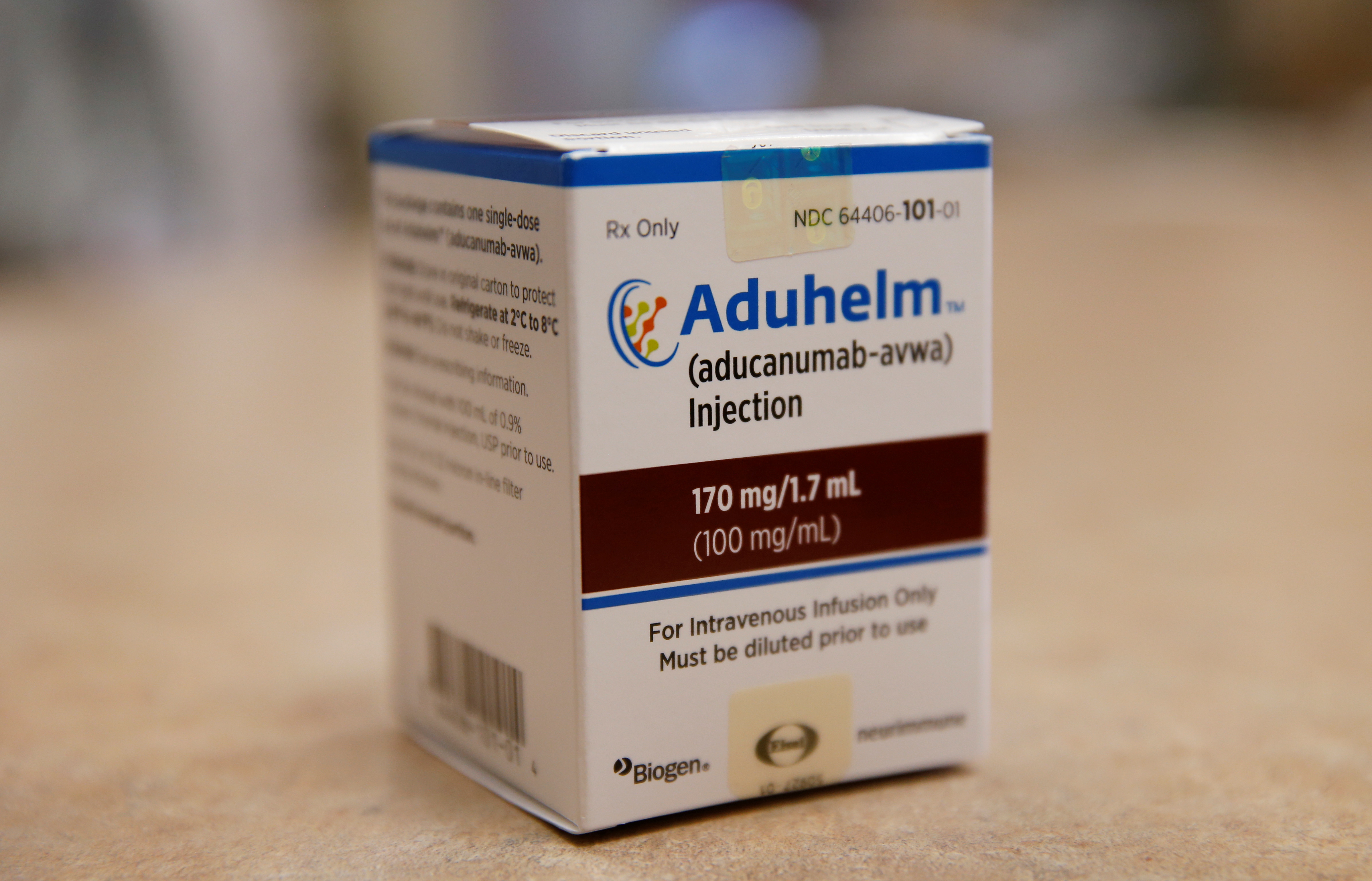 Aduhelm, Biogen's controversial recently approved drug for early Alzheimer's disease, is seen at Butler Hospital, one of the clinical research sites in Providence, Rhode Island, June 16, 2021. The rollout is delayed as many health insurers await coverage terms from Medicare.