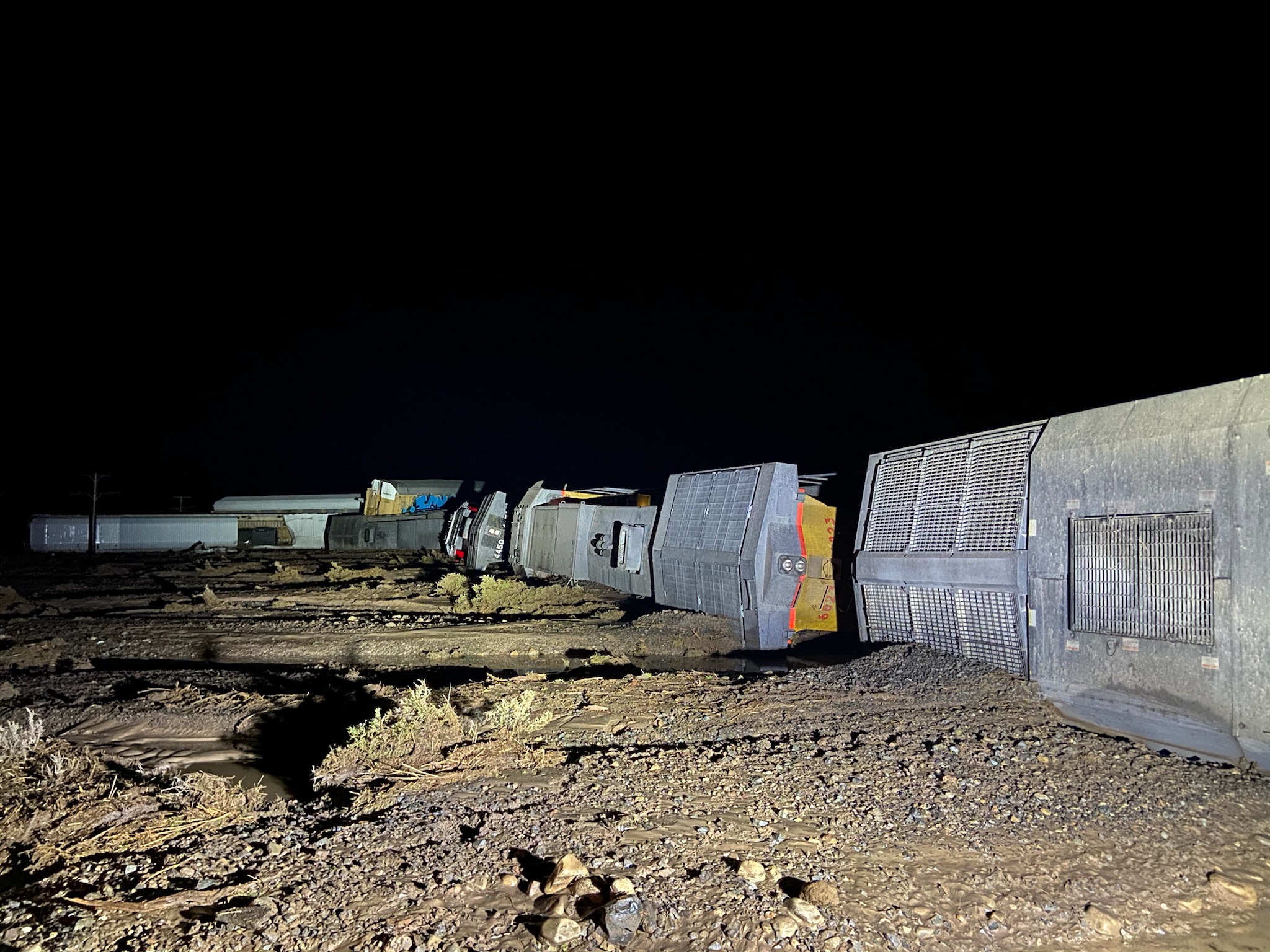 Three people were injured after floodwaters caused a train to derail near Lund in Iron County on Thursday, July 15, 2021. 