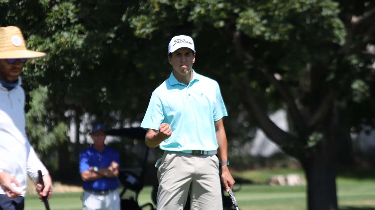 Utah golfer Martin Leon celebrates his quarterfinal win at the 1123rd Utah State Amateur championship, Friday, July 16, 2021 at Alpine Country Club in Highland.