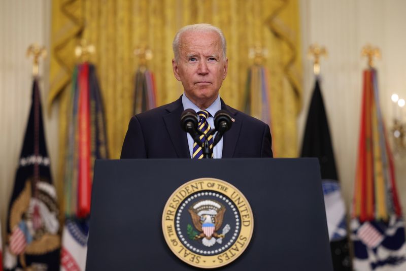 President Joe Biden delivers remarks on the administration's continued drawdown efforts in Afghanistan in a speech from the East Room at the White House in Washington U.S., July 8, 2021. The Justice Department will appeal a "deeply disappointing" ruling Biden said Saturday.