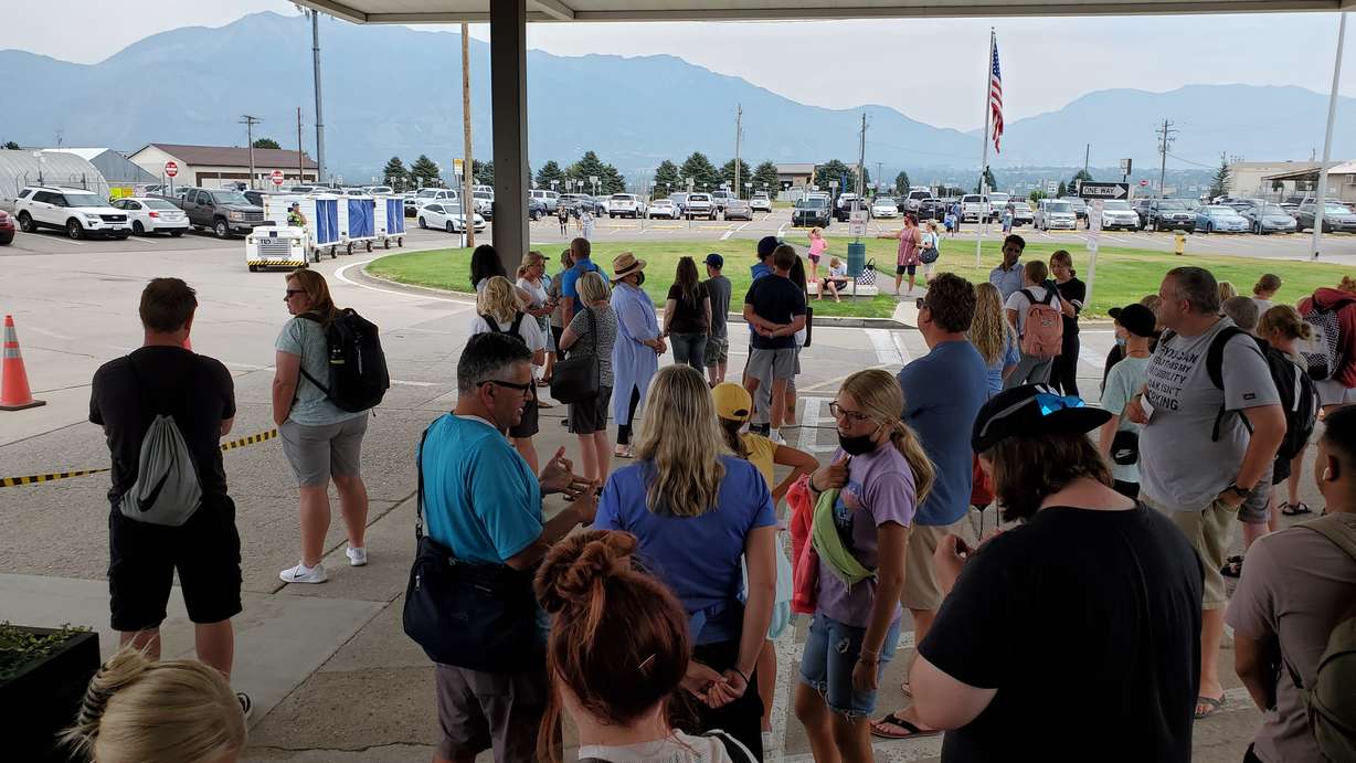 Waiting for baggage at the entrance to Ogden airport.