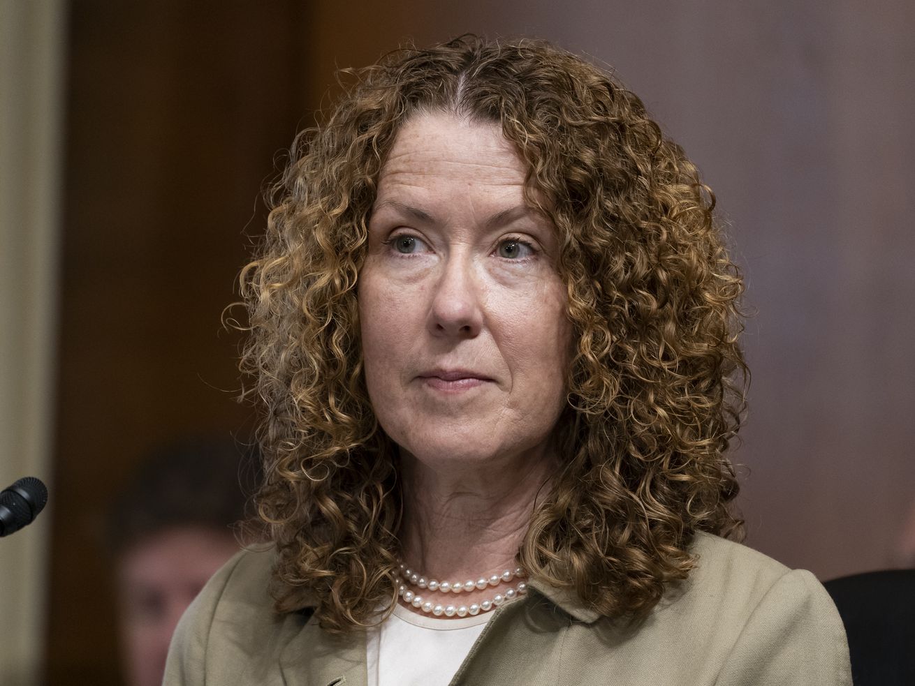 Tracy Stone-Manning appears at a confirmation hearing for her to be the director of the Bureau of Land Management on June 8, 2021. Stone-Manning is facing pressure to withdraw over her ties to
environmental activists convicted of spiking trees to sabotage a national forest timber sale more than 30 years ago.