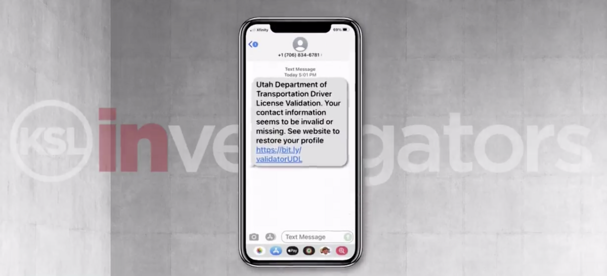 A phishing text message purports to be from the Utah Department of Transportation, and it is seeking to update recipients' driver license information.