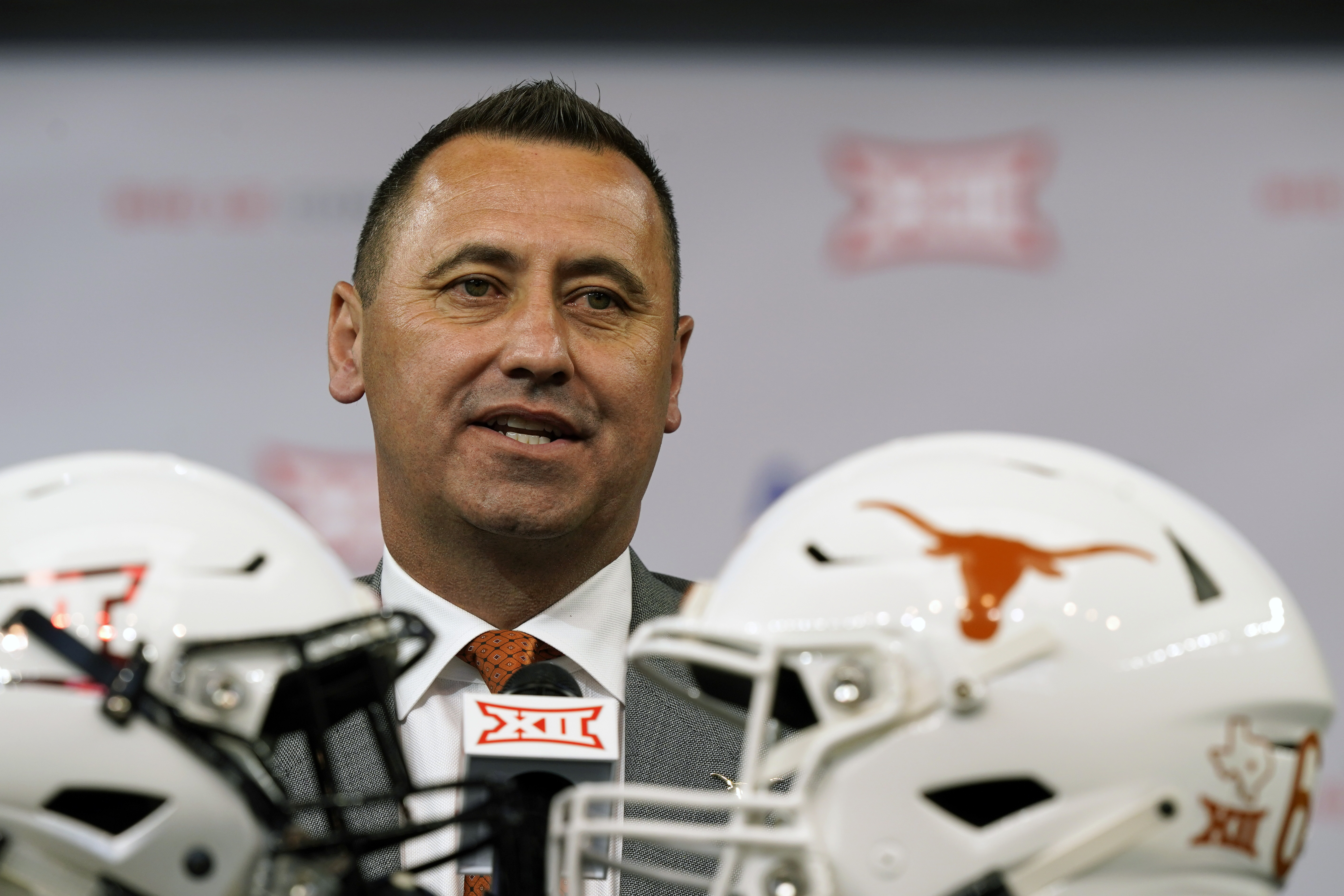 Texas head coach Steve Sarkisian speaks during the NCAA college football Big 12 media days Thursday, July 15, 2021, in Arlington, Texas.