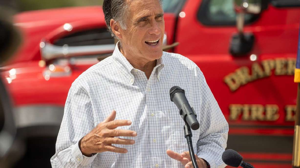 Sen. Mitt Romney, R-Utah, speaks in Draper on Friday, June 18, 2021.
Failure to take steps to prevent global warming because of politics
will be seen as an "extraordinary lapse” in America’s judgment
decades from now, Romney said Wednesday.