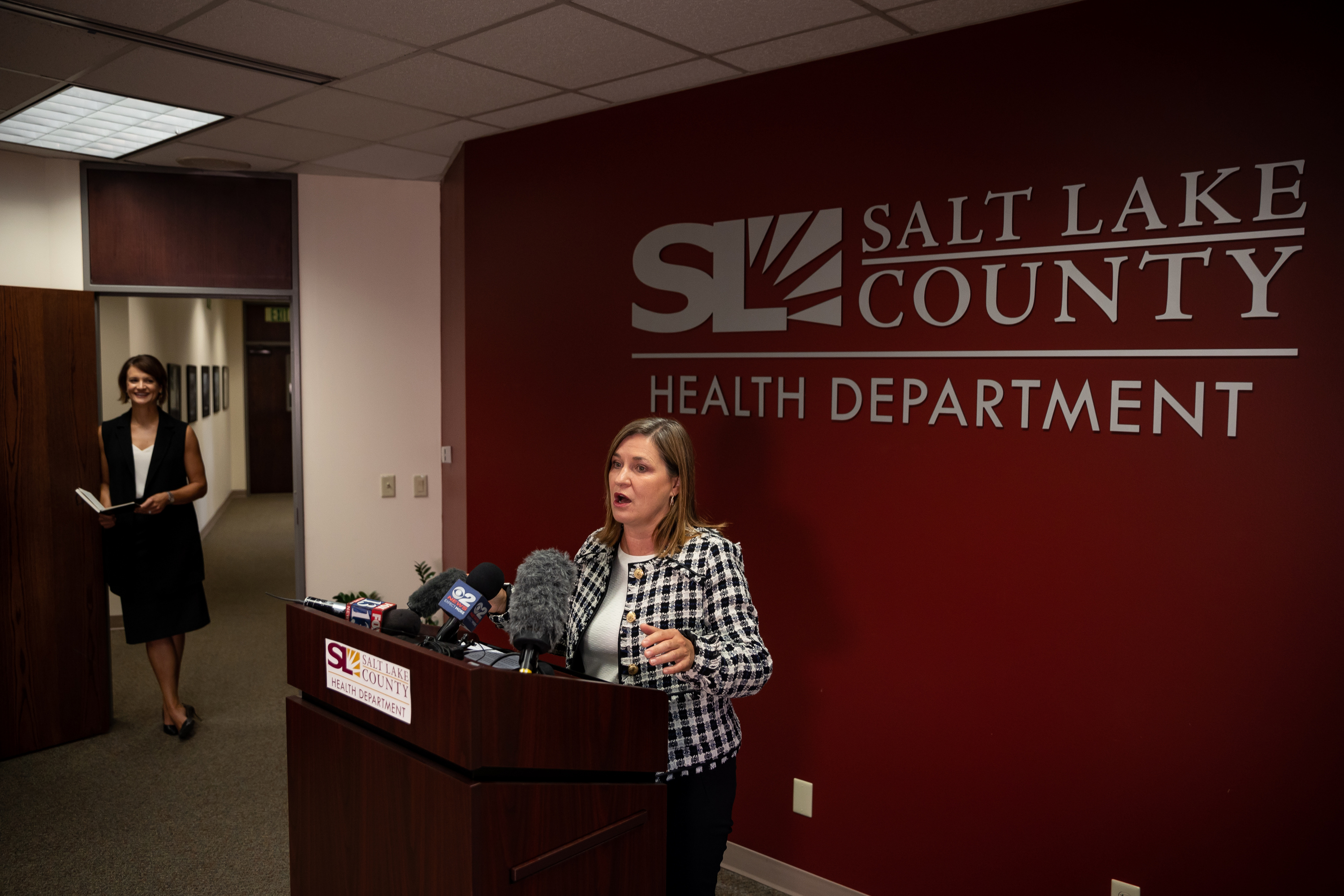 Salt Lake County Mayor Jenny Wilson speaks during a COVID-19 briefing at the Salt Lake County Government Center in Salt Lake City on Thursday, July 22, 2021.