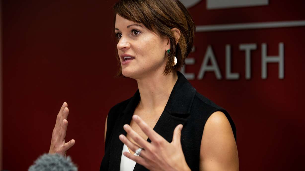 Salt Lake County Health Department Executive Director Dr. Angela Dunn speaks during a COVID-19 briefing in Salt Lake City on July 22. Dunn spoke at a Salt Lake County Board of Health meeting on Thursday where she said health officials recommend all students wear masks in schools, but there are no current plans for a mask mandate.