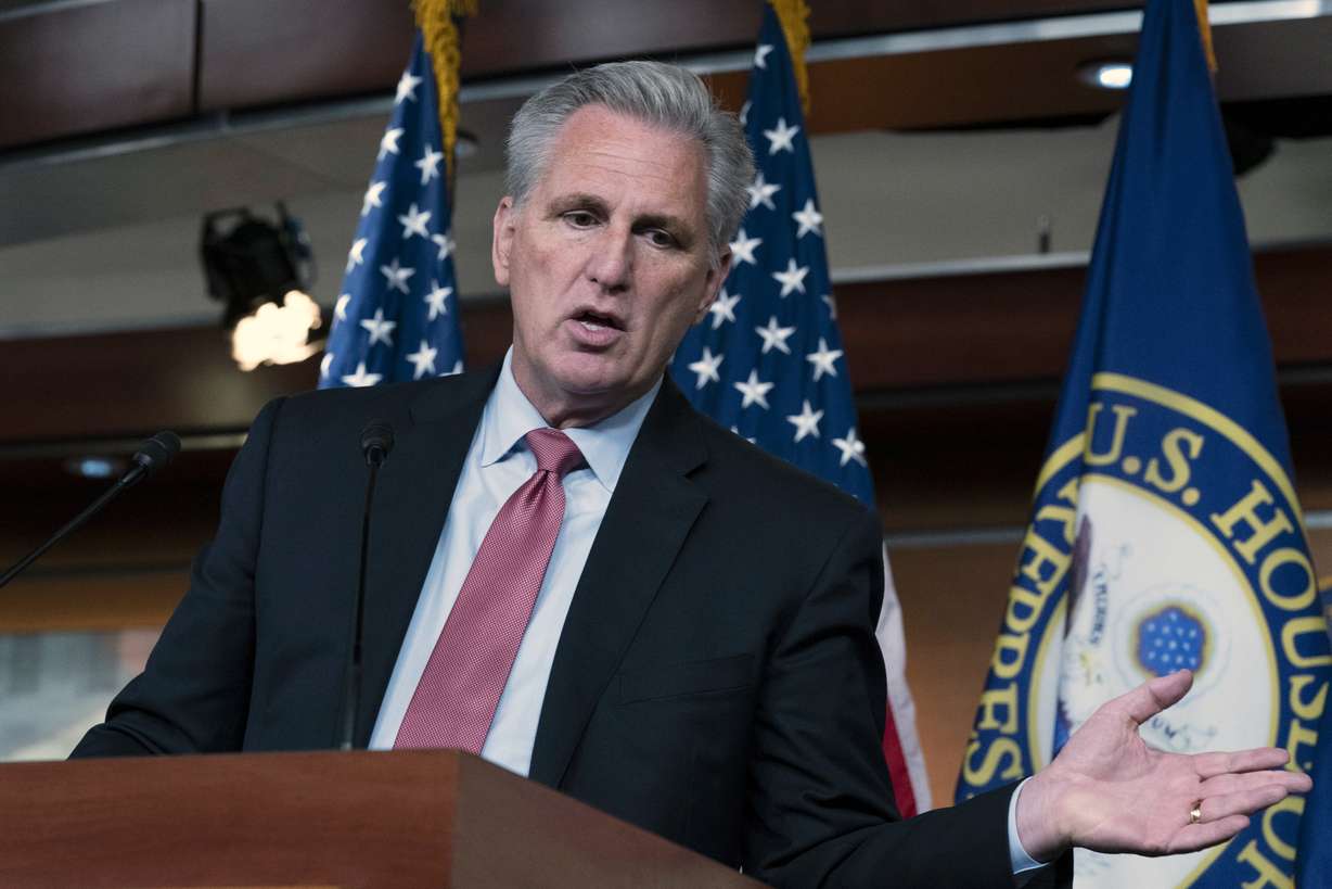 House Minority Leader Kevin McCarthy, R-Calif., speaks during a news conference on Capitol Hill, in Washington, Thursday, July 22, 2021. House Speaker Nancy Pelosi is rejecting two Republicans tapped by McCarthy to sit on a committee investigating the Jan. 6 Capitol insurrection. She cited the "integrity" of the investigation.