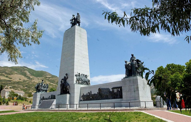 This Is the Place Monument at the This Is the Place Heritage Park in Salt Lake City.