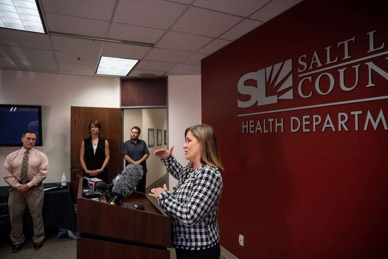 Salt Lake County Mayor Jenny Wilson speaks during a
COVID-19 briefing at the Salt Lake County Government Center in Salt
Lake City on Thursday, July 22, 2021.