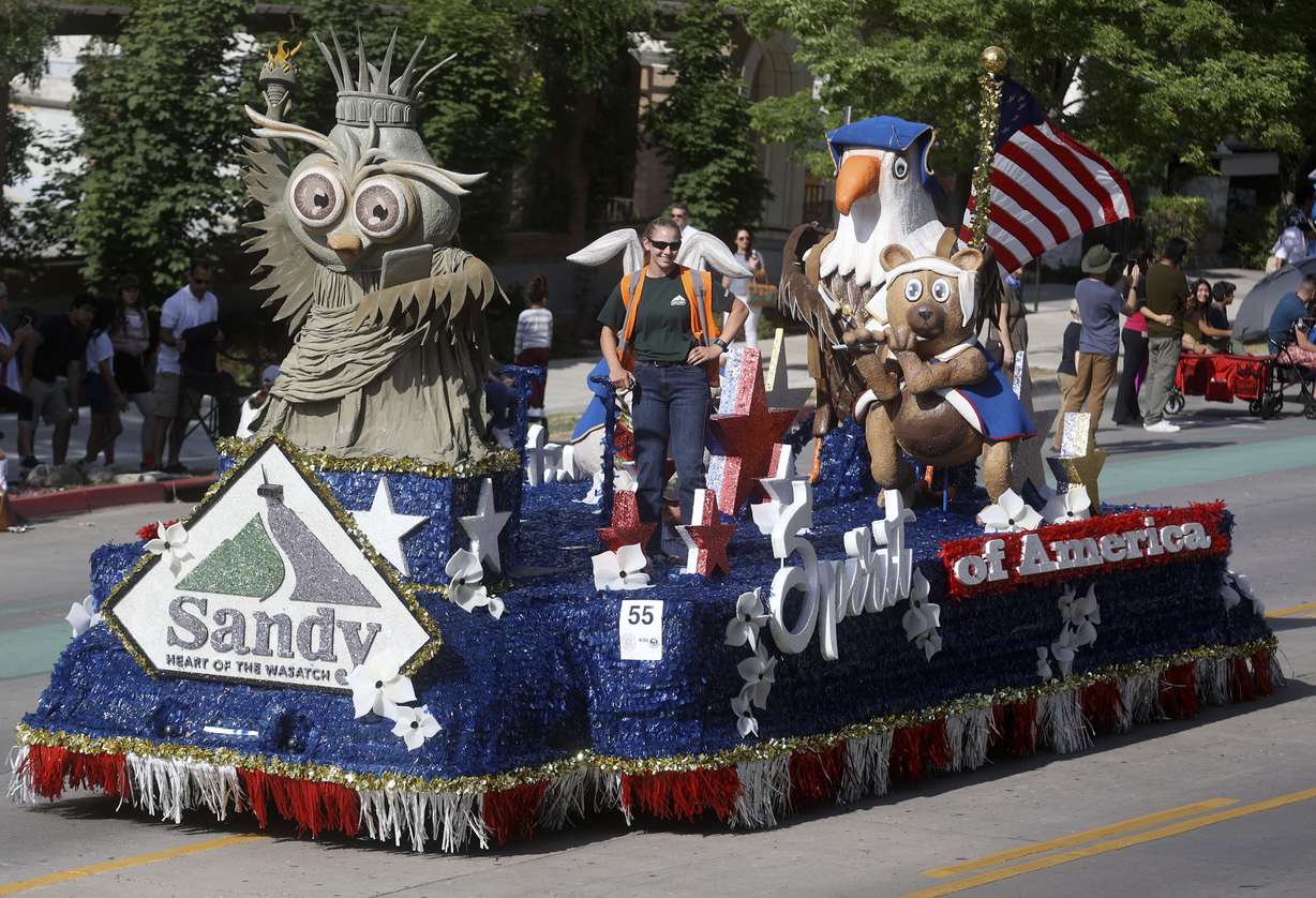 The city of Sandy's float makes its way along the Days of '47 Parade route in Salt Lake City on Friday, July 23, 2021. The won the Mayor's Award, which is given to the city float that best inspires progress, growth and/or diversity.