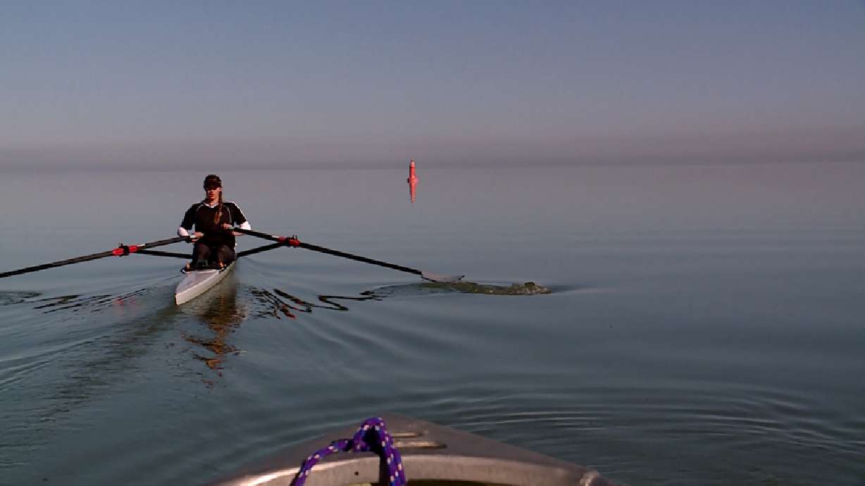 Salt Lake City rower Kathleen Noble competed in her first-ever Olympic race before the official lighting of the Olympic Cauldron early Friday morning.
