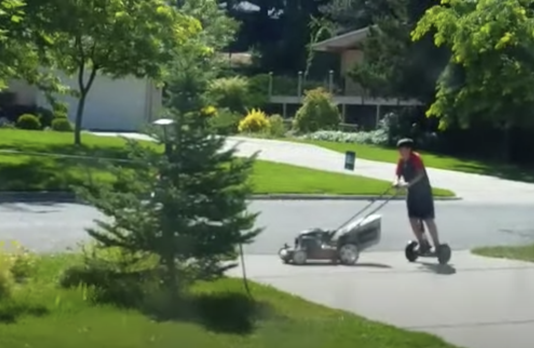 The future of lawn mowing is now — and it includes a hoverboard.