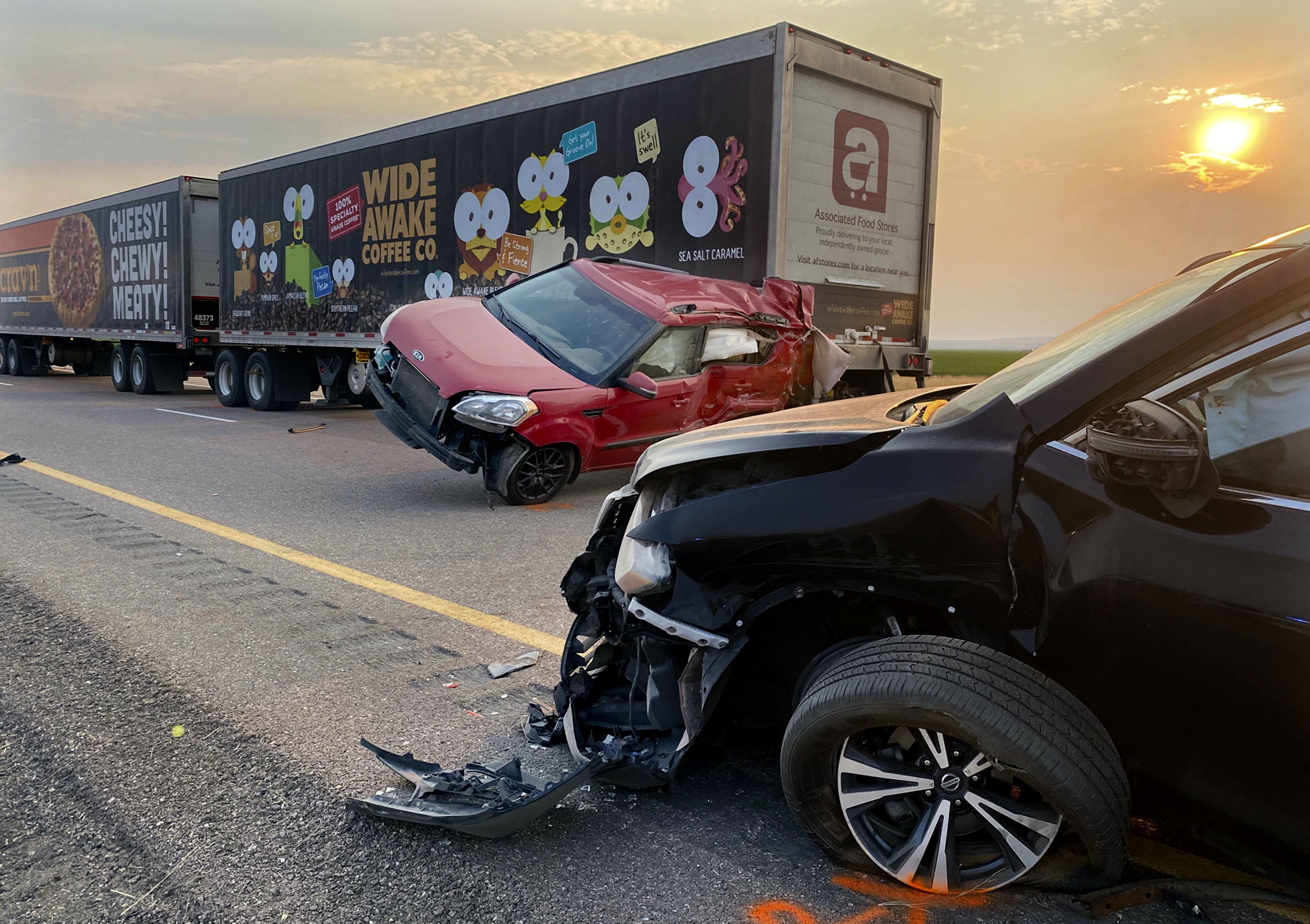 This photo shows the scene on I-15 near Kanosh on Sunday, July 25, 2021, after a sand or dust storm led to multiple crashes involving 22 vehicles. Troopers say eight people died, including some children, and at least 10 more were hospitalized.