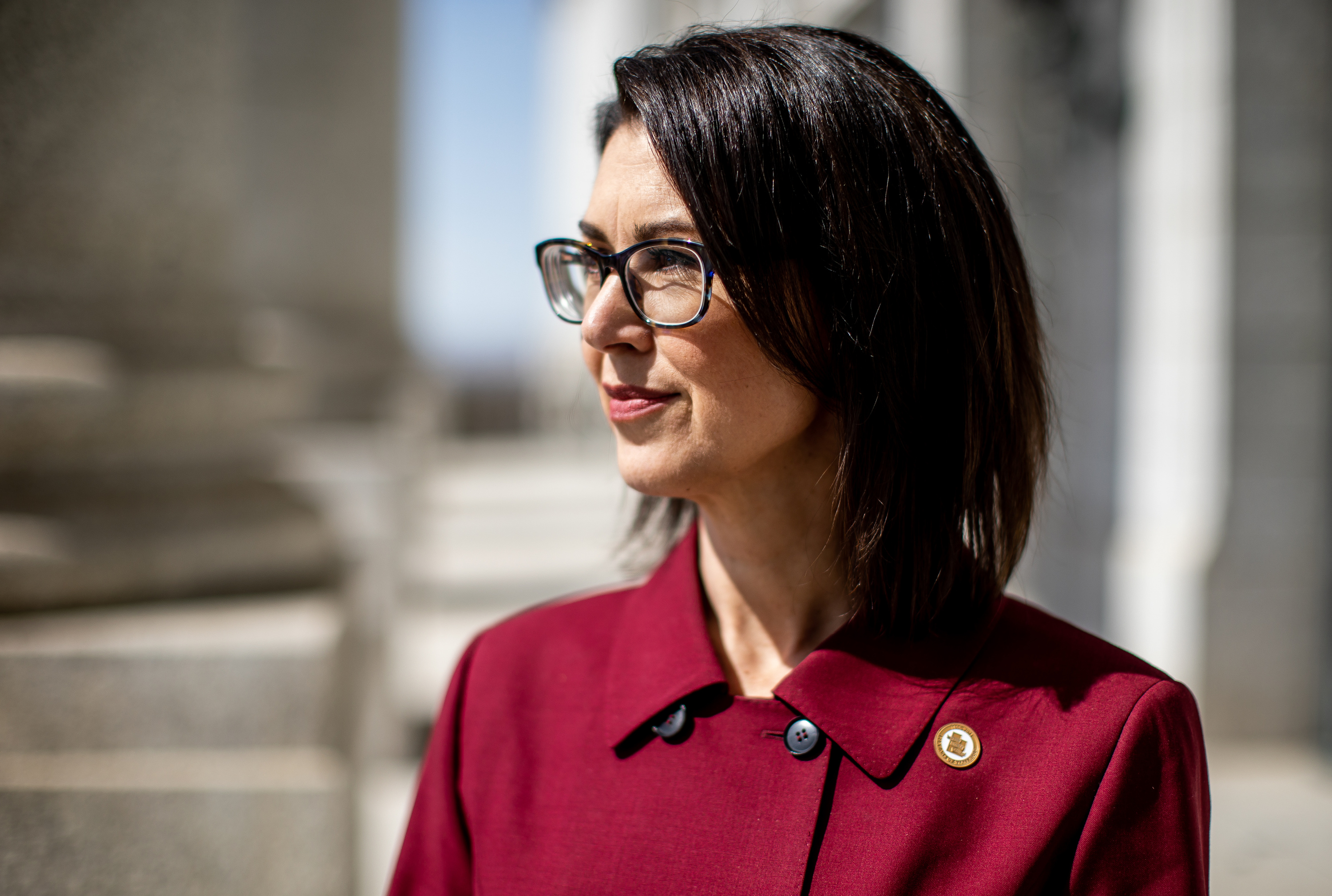 Lt. Gov. Deidre Henderson poses for a photo at the Capitol in Salt Lake City on March 19. Henderson is promoting a Utah program designed for adults trying to re-enter the workforce after an extended absence, giving them a state-level position.