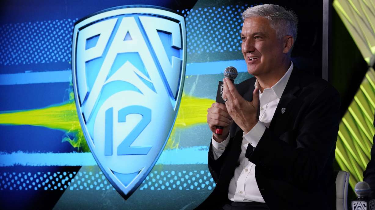 Pac-12 Commissioner George Kliavkoff fields questions during the Pac-12 Conference NCAA college football Media Day Tuesday, July 27, 2021, in Los Angeles.