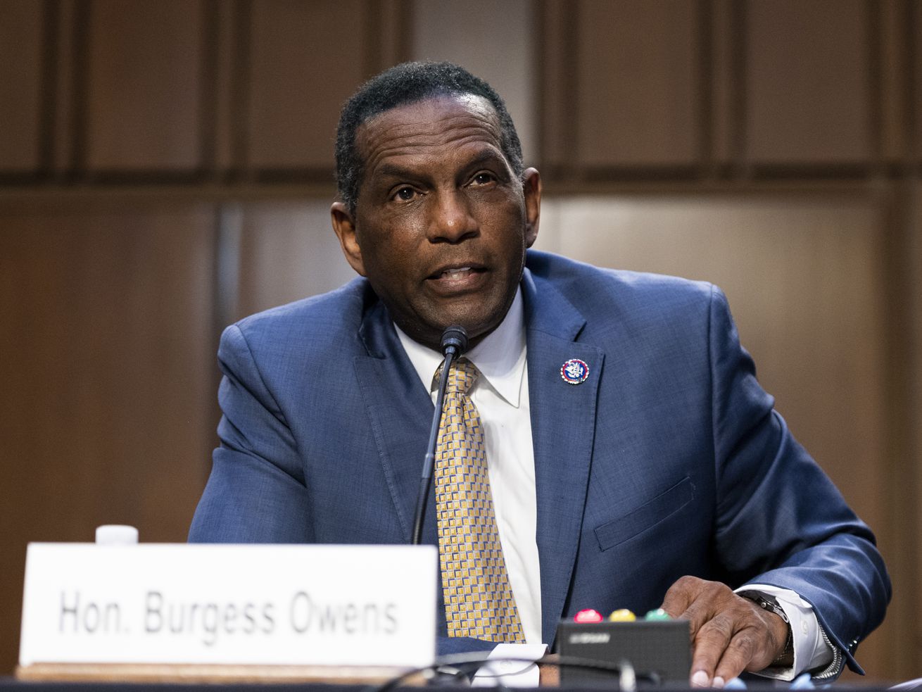 Rep. Burgess Owens, R-Utah, speaks during a hearing on Capitol Hill in Washington, April 20, 2021. Owen’s bill to prevent the use of federal funds to advance what he described as "discriminatory” concepts informed by critical race theory died quickly in the House Tuesday.