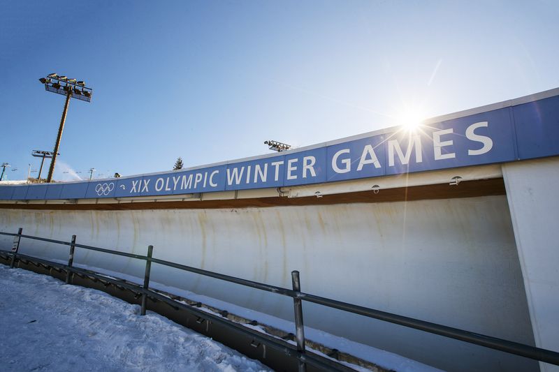 A curve on the luge and bobsled track at the Utah
Olympic Park near Park City is pictured on Monday, Nov. 30,
2020.