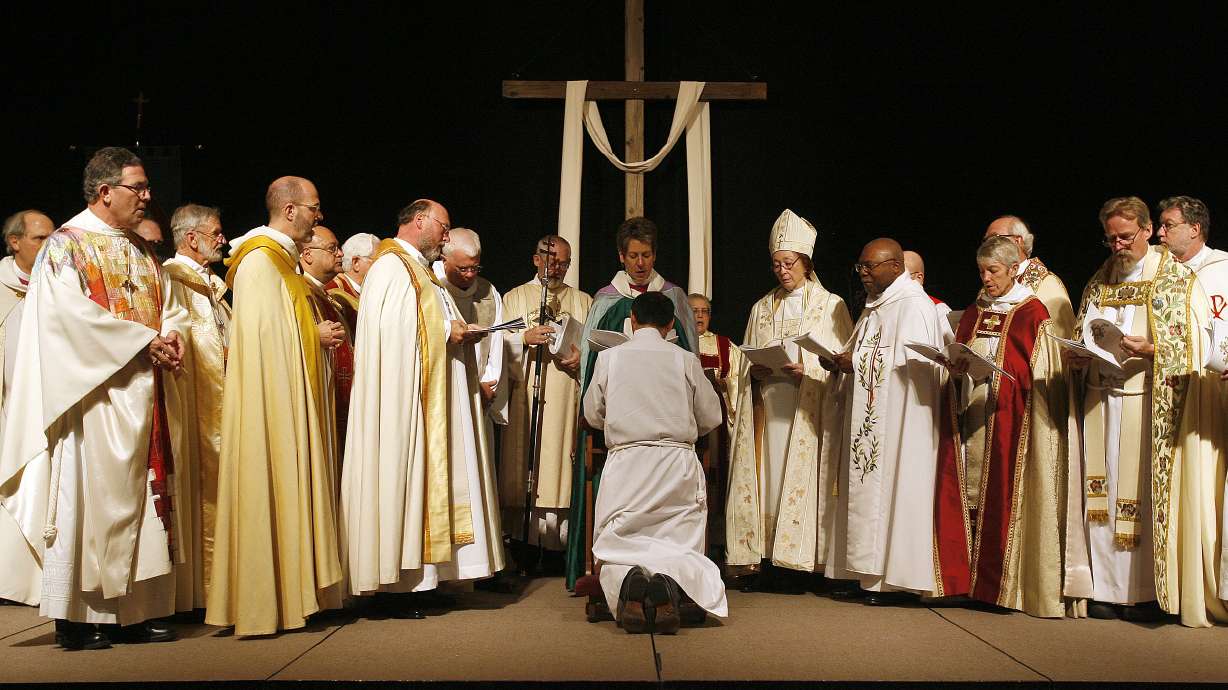 Bishops from around the country attend the service of ordination and consecration of The Rev. Canon Scott B. Hayashi in Salt Lake City on Nov. 6, 2010. The Episcopal Diocese of Utah is still searching for a new bishop to replace Bishop Hayashi.