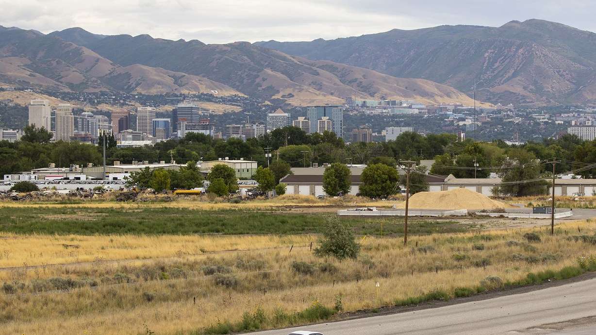Property at 1850 W. Indiana Avenue on Friday, July 30, 2021. Salt Lake City is considering a zoning amendment request by
The Other Side Academy to locate its proposed tiny home project, The Other Side Village, on the site.