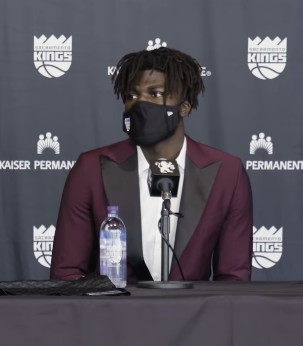 Sacramento Kings draft pick and former Utah State center Neemias Queta during a press conference in Sacramento, Saturday, July 31, 2021.