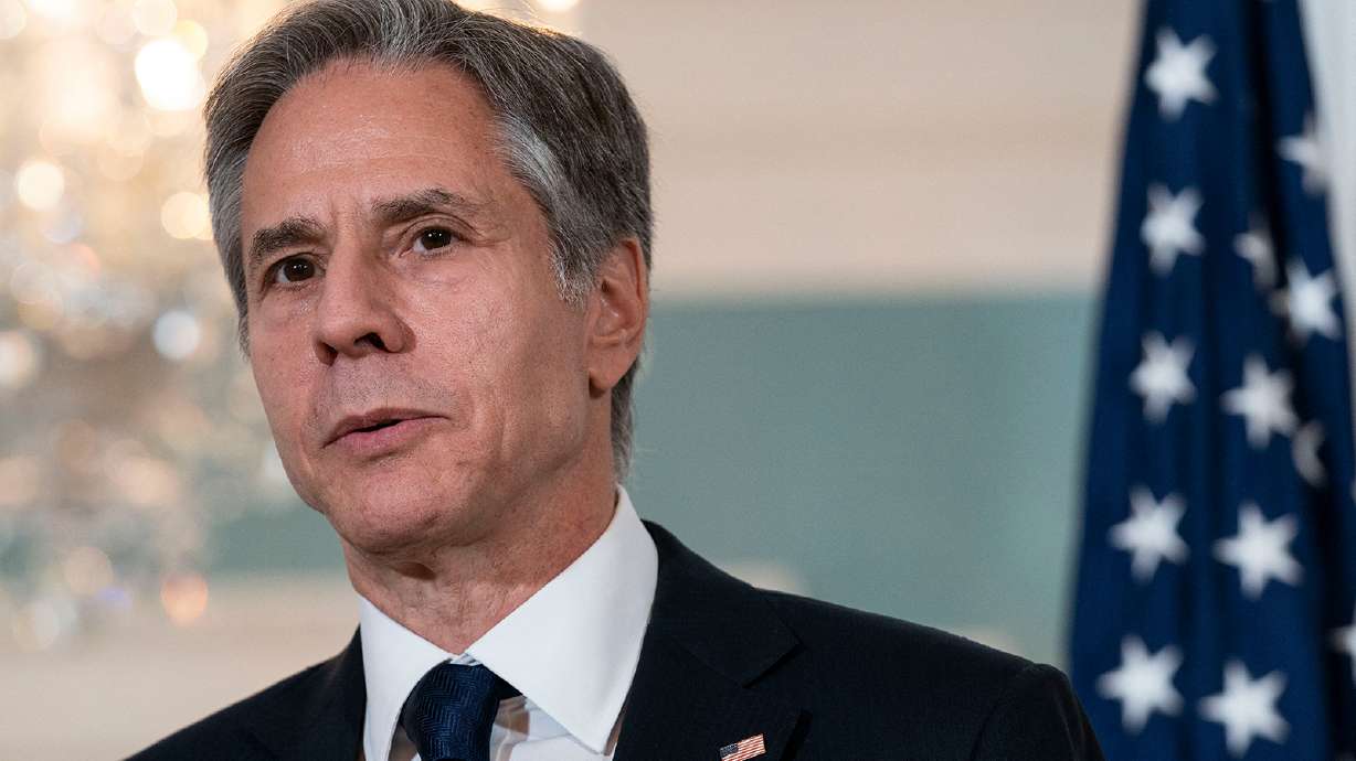 U.S. Secretary of State Antony Blinken meets with Tajikistan's Foreign Minister Sirojiddin Muhriddin(not shown) at the State Department in Washington, D.C., on July 1. Blinken says he will prioritize the incidents of the Havana Syndrome.