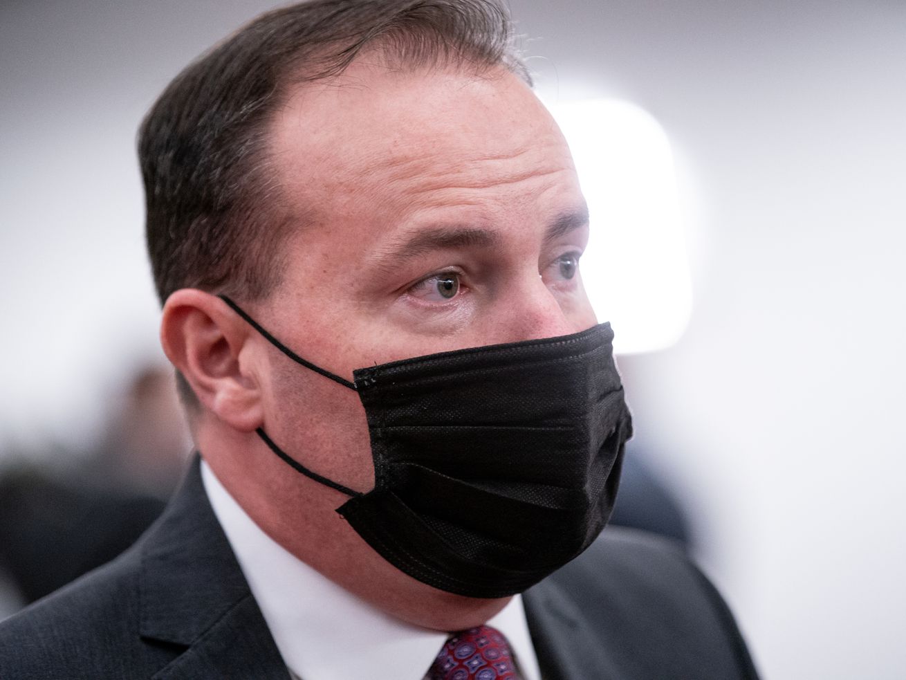 Sen. Mike Lee, R-Utah, talks to journalists at an election night event for Republican candidates at the Utah
Association of Realtors building in Sandy on Tuesday, Nov. 3, 2020. Lee raised the notion in a weekend post on his personal Facebook page that requiring people to wear masks might violate the right to free speech.