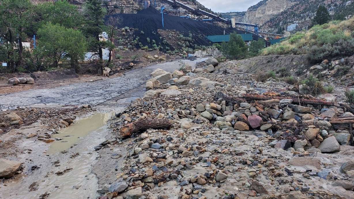 Emery County crews clean up after a flash flooding event near the Gentry Mountain Mine that killed one man on Sunday.