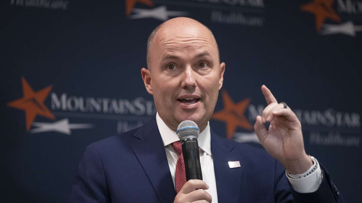 Gov. Spencer Cox speaks during a COVID-19 briefing at the Women's Pavilion at St. Mark's Hospital in Millcreek on Tuesday. He said while Utah won't ever force you to get a vaccine if you don't want one, you should be prepared to face consequences if you remain unvaccinated.