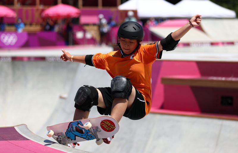Tokyo 2020 Olympics - Skateboarding - Women's Park - Preliminary Round - Ariake Urban Sports Park - Tokyo, Japan - August 4, 2021. Misugu Okamoto of Japan in action