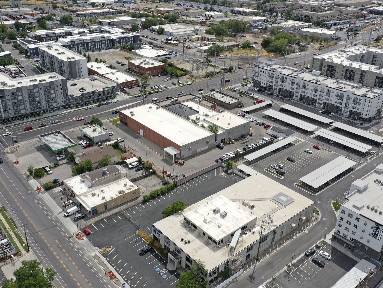 A heavily paved area, which contributes to heat
islands, is pictured in South Salt Lake on Tuesday, July 27, 2021.