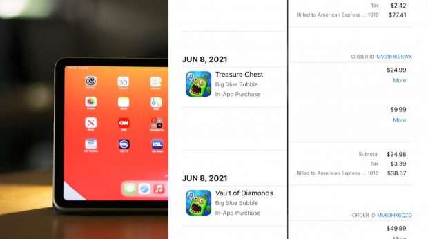 List of in-app purchases made by the Brooks kids.