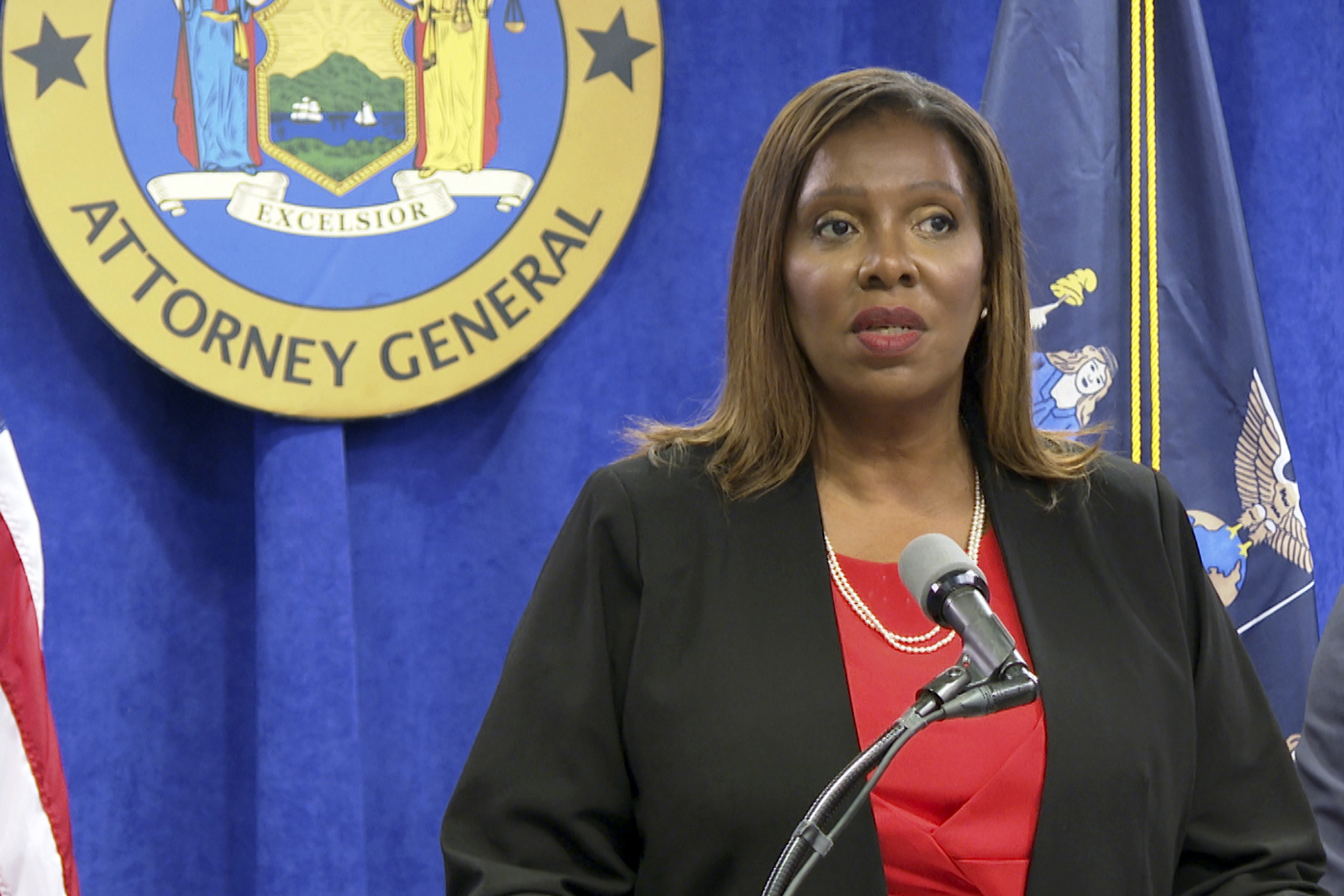 New York State Attorney General Letitia James speaks at a press conference, Tuesday in New York. An investigation found that New York Gov. Andrew Cuomo sexually harassed multiple women in and out of state government and worked to retaliate against one of his accusers, James announced Tuesday.