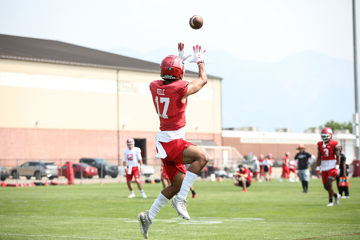 Devaughn Vele during the first day of fall camp at the University of Utah's practice facility on Thursday.
